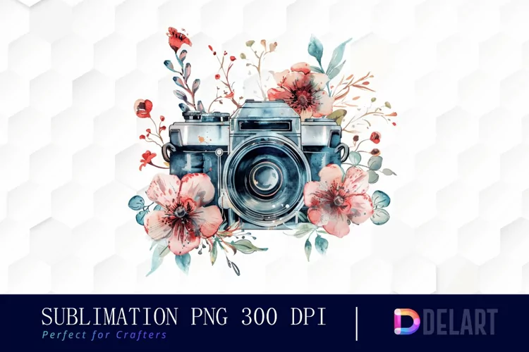 Floral Camera Sublimation PNG Clipart