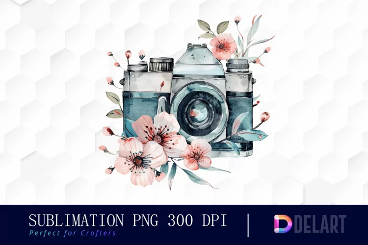 Floral Camera Illustration Clipart