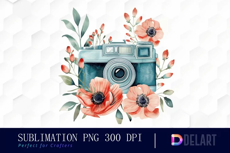 Floral Camera Watercolor Clipart
