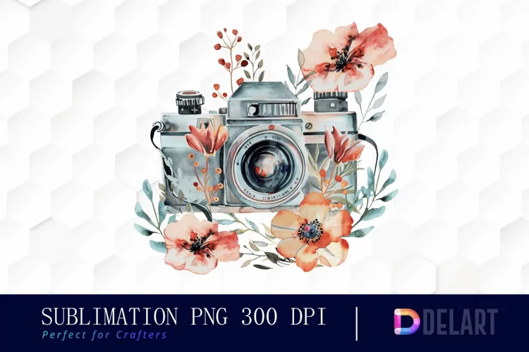 Floral Camera Sublimation PNG Clipart