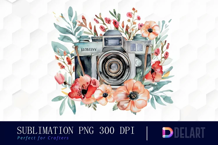 Floral Camera Sublimation PNG Clipart