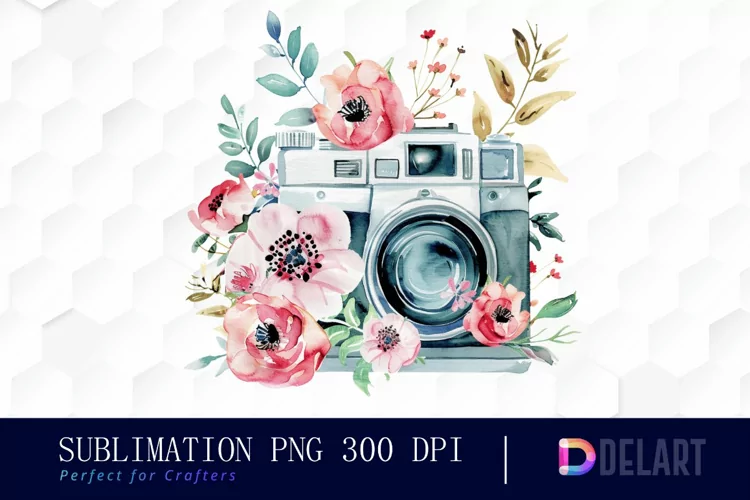 Floral Camera Illustration Clipart