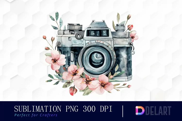 Floral Camera Design Clipart