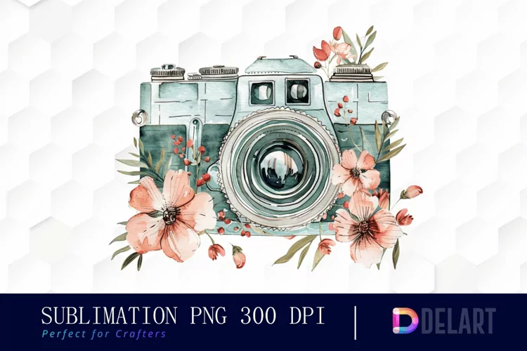Floral Camera Sublimation PNG Clipart