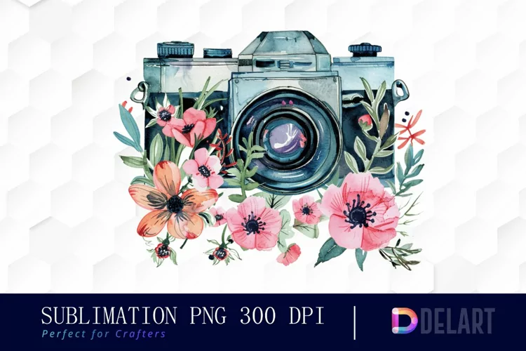 Floral Camera Watercolor Clipart