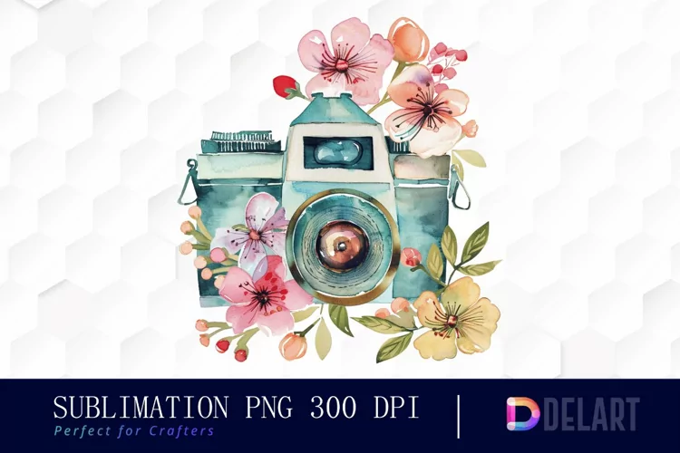 Floral Camera Illustration Clipart