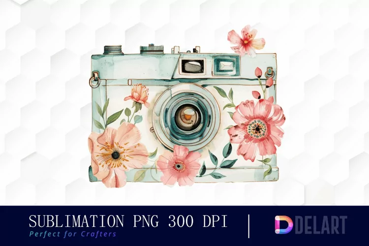 Floral Camera Watercolor Clipart