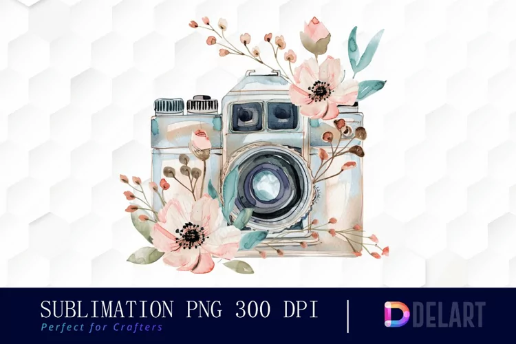 Floral Camera Sublimation PNG Clipart