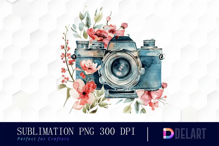 Floral Camera Illustration Clipart