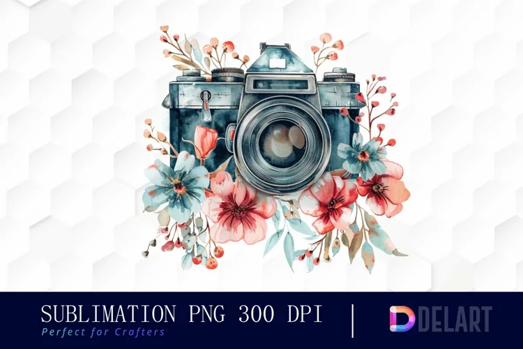 Floral Camera Illustration Clipart