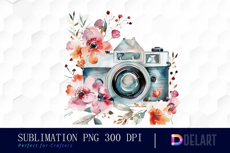 Floral Camera Watercolor Clipart