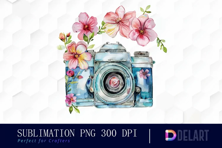 Floral Camera Illustration Clipart
