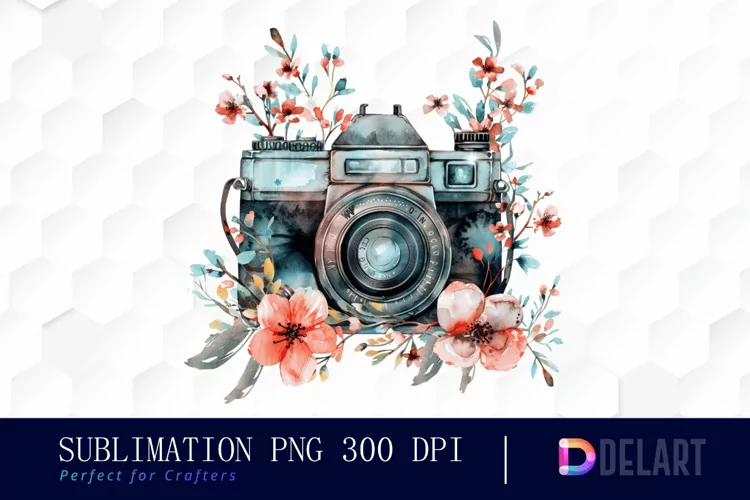 Floral Camera Sublimation PNG Clipart