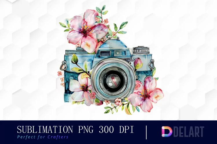 Floral Camera Illustration Clipart