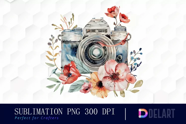 Floral Camera Illustration Clipart