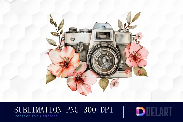 Floral Camera Watercolor Clipart