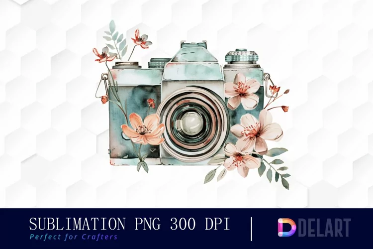 Floral Camera Illustration Clipart