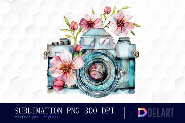 Floral Camera Design Clipart
