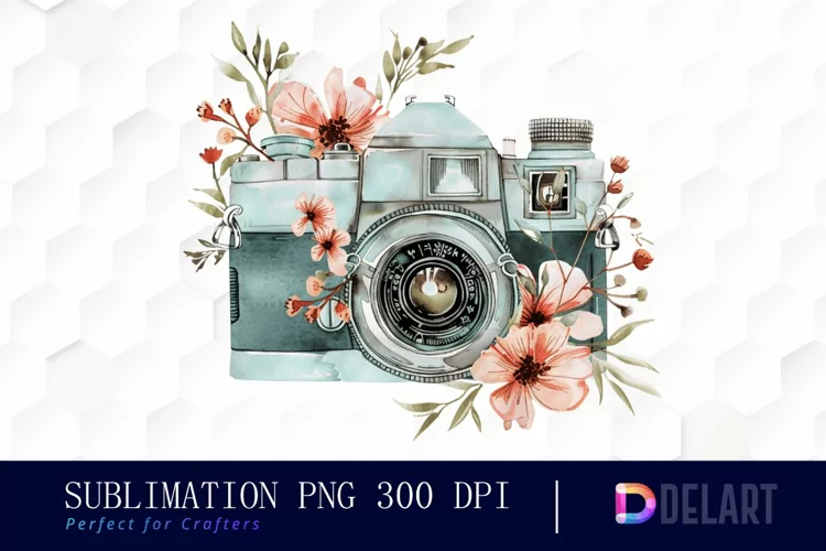 Floral Camera Illustration Clipart