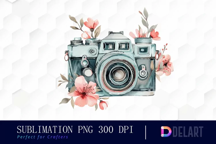 Floral Camera Sublimation PNG Clipart