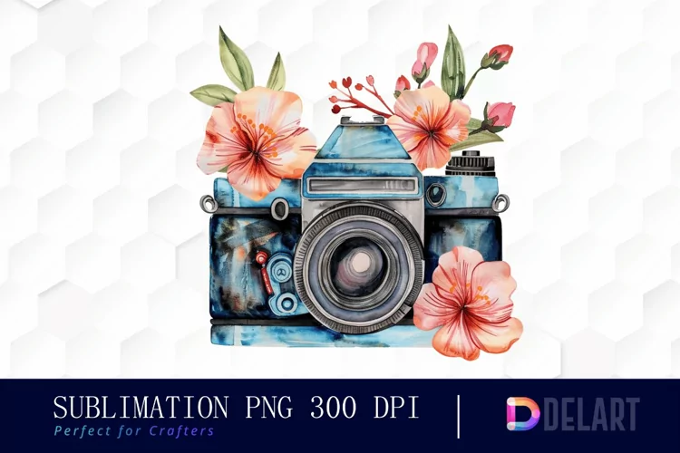 Floral Camera Sublimation PNG Clipart
