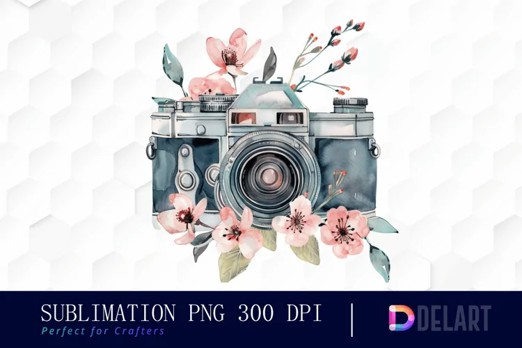 Floral Camera Sublimation PNG Clipart