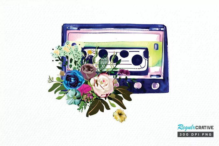 Watercolor Floral Cassettes PNG Clipart