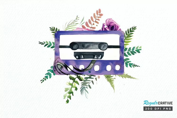 Watercolor Floral Cassettes PNG Clipart