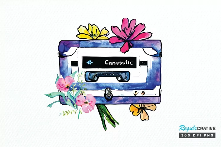 Watercolor Floral Cassettes PNG Clipart