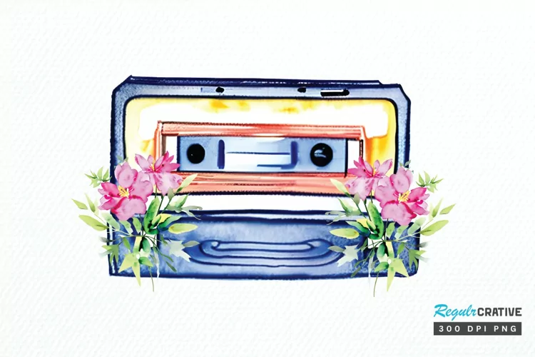 Watercolor Floral Cassettes PNG Clipart