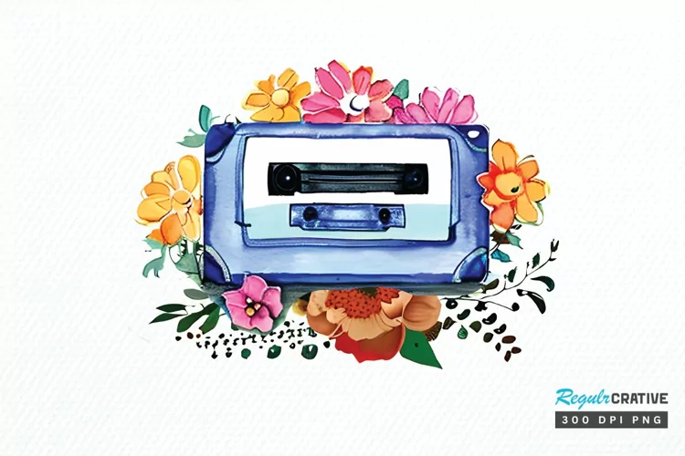 Watercolor Floral Cassettes PNG Clipart