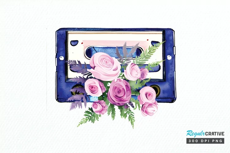 Watercolor Floral Cassettes PNG Clipart