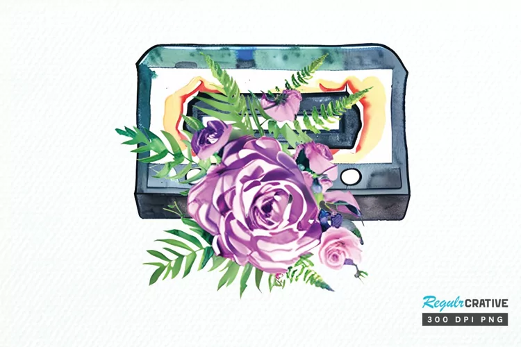 Watercolor Floral Cassettes PNG Clipart