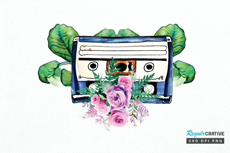Watercolor Floral Cassettes PNG Clipart