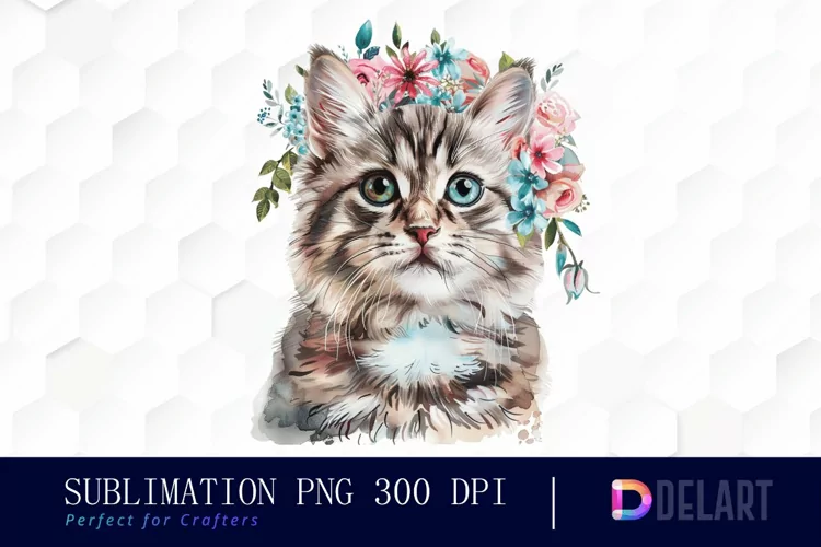 Floral Cat Watercolor Clipart