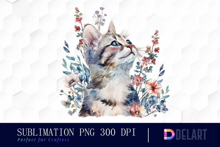 Floral Cat Watercolor Clipart