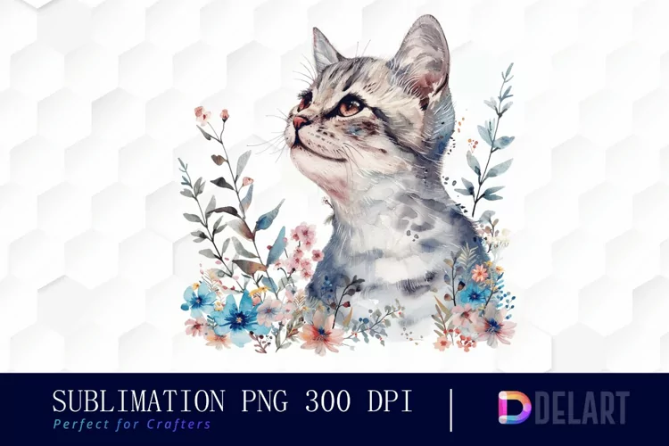 Floral Cat Illustration Clipart
