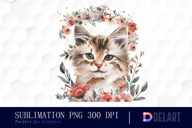 Floral Cat Illustration Clipart