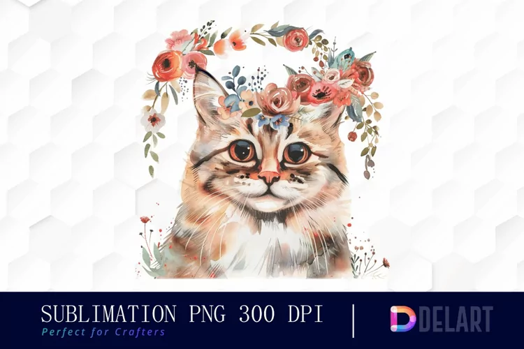 Floral Cat Watercolor Clipart