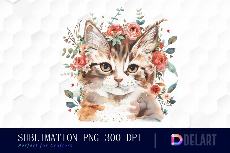 Floral Cat Watercolor Clipart