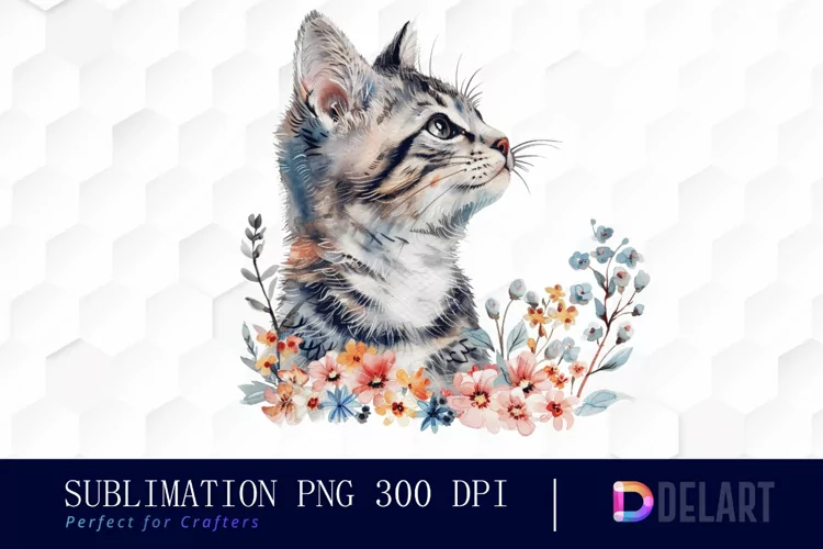 Floral Cat Watercolor Clipart