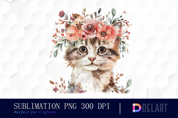 Floral Cat Illustration Clipart