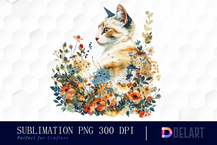 Floral Cat Watercolor Clipart