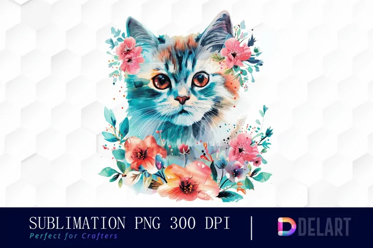 Floral Cat Watercolor Clipart