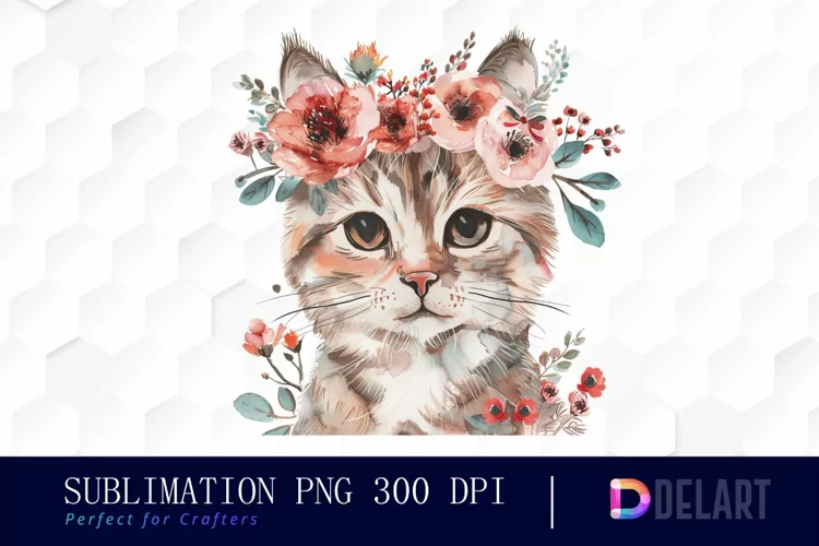 Floral Cat PNG Clipart