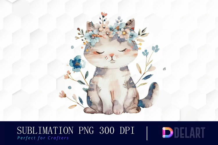 Floral Cat Watercolor Clipart