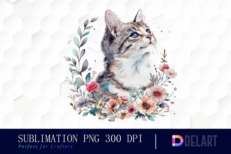 Floral Cat Illustration Clipart