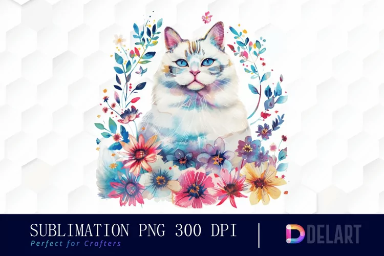 Floral Cat Watercolor Clipart