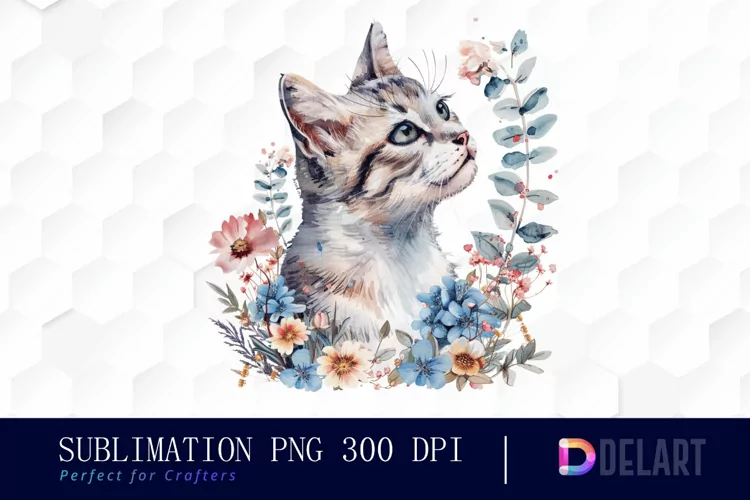 Floral Cat Sublimation PNG Clipart
