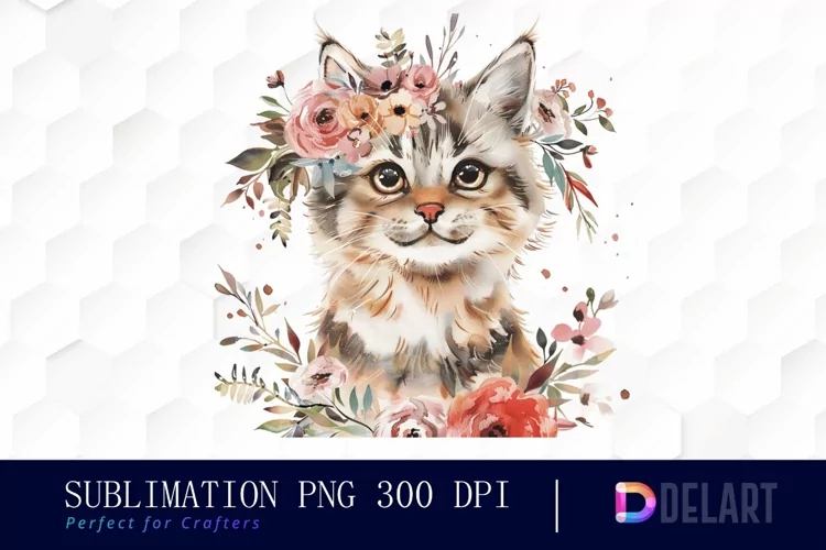 Floral Cat Illustration Clipart